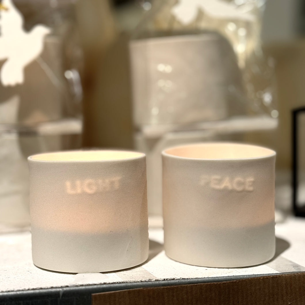 Porseleinen waxinelichtje met tekst